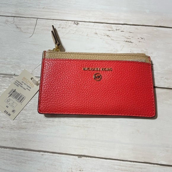 Michael Kors Jet Set Charm Small Slim Card Case Leather Red Brown - Picture 1 of 6